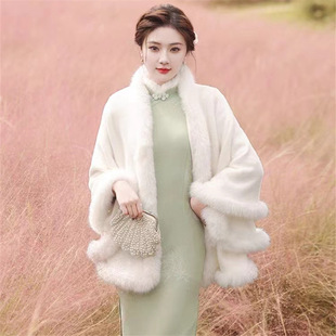 Cheongsam снаружи шаль 2024 новый плащ толстый осенний и зимний ветер имитация меха плюшевый плащ кардиган