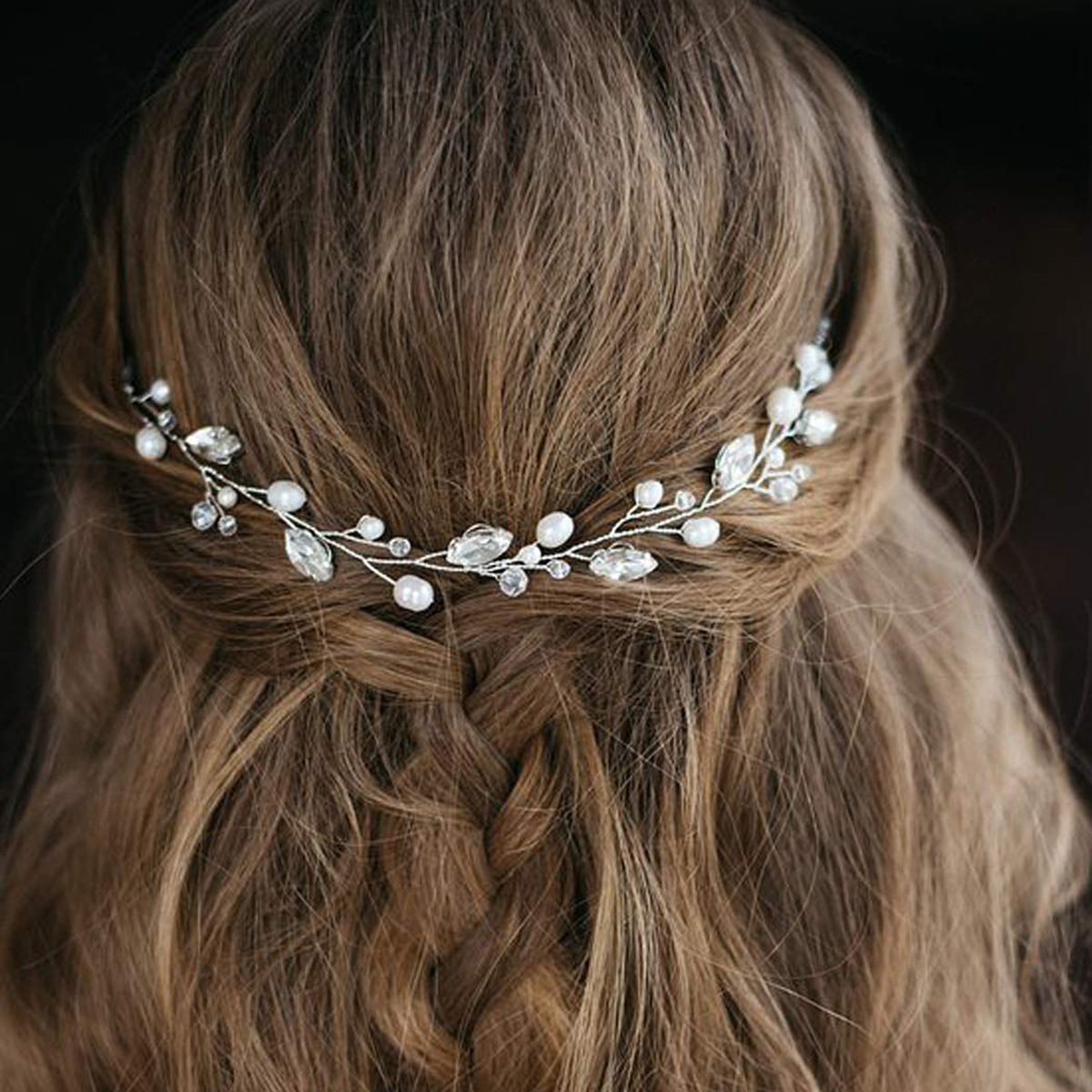 Europe and the United States cross-border simple pearl crystal handmade beaded soft chain hair band headdress bride hair accessories wholesale