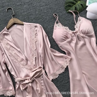 Women's plus size sexy pajamas satin two piece set home wear