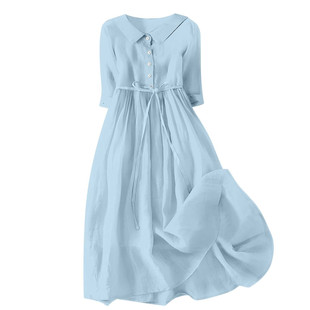 2024 Summer Explosions Independent Station Cross-border New Lapel Five-point Sleeve dress Amazon Cotton and Linen Dress