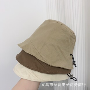 Japanese Drawstring Irregular Fisherman Hat Women's Summer Lightweight Breathable Face Small Foldable Sunscreen Bucket Hat