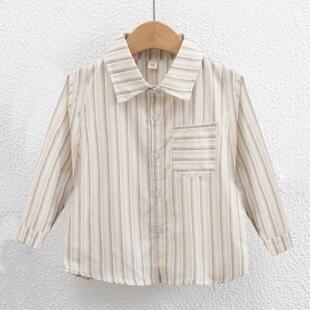 Boys' 2024 New Autumn Clothing Duffy Handsome Boys Children's Clothing Children's Vertical Stripe Western Style Long Sleeve Shirt College Style