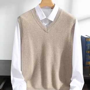 Cashmere vest men's V-neck 100% pure cashmere autumn and winter New Four-flat thickened sleeveless knitted outer vest