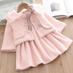 Quilted mink velvet children's suit girls spring and autumn Korean style small fragrance vest skirt two-piece new western style fashion