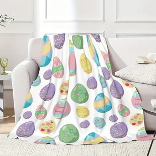Flannel Blanket Easter Happy Colored Egg Comfortable Soft Plush Blanket Suitable for Bed Sofa Cover Blanket