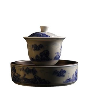 Old Pottery Clay Painted Cover Bowl Large Three-talent Tea Bowl Ceramic Tea Cup High-end Teapot White Porcelain Kung Fu Tea Set Gift Box