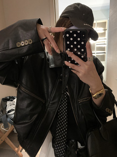 Vintage Lapel Pocket Zipper Machine Car Style Leather Clothes Baseball Suit 2025 Spring New Elegant All-match Jacket Coat