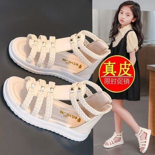 Sandals for Girls 2024 Summer New Kidsren's Cut Out Soft Bottom Roman Shoes Girls Versatile Princess Shoes for Middle and Large Kidsren