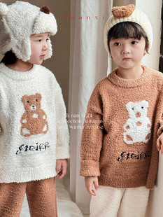 82209 autumn and winter new 24 years children's home clothing suit sweater cartoon pattern home two-piece set