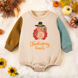 Autumn and Winter New Thanksgiving Day Boys' Long Sleeve Hats Cartoon Turkey Baby Wrap Fart Clothes Baby jumpsuit Party Clothes
