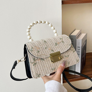 Pearl Handbag 2024 New Woven Bag Women's Fresh Lace Flower Shoulder Bag Fashionable All-match Crossbody Bag