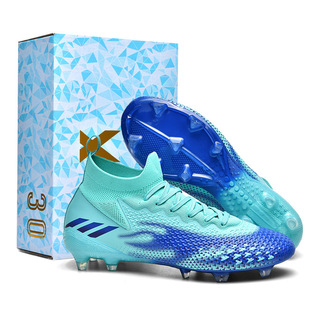 Cross-border Putian Seamless Flying Woven Messi Football Shoes Male Students High-top Spike Broken Nail Training Sports Shoes