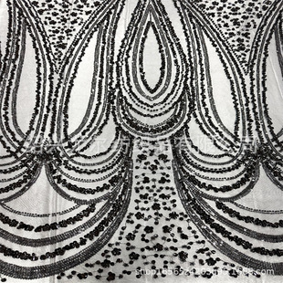 2025 New Big Flower Evening Dress Beaded Tube Embroidery 7mm Sequin Black Rice Beads Black Bubble Beads Embroidered Fabric