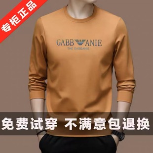 Chiyamania spring and autumn mulberry silk long-sleeved T-shirt men's loose round neck thick cotton T-shirt bottoming shirt top clothes