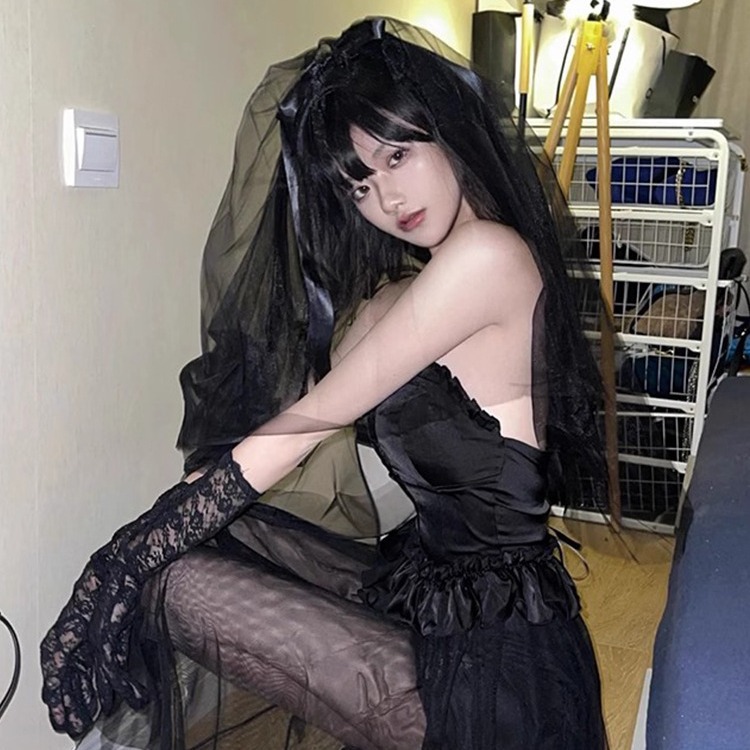 Black Bow Headwear Birthday Mesh Gothic Style Wedding Dress Headwear Atmosphere Photo Props Wedding Dress Headwear Women