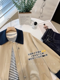 Cape Town Monsoon Cotton + Anti-crepe Silk/Contrast Lapel Casual Coat 25 Spring New Female Y2534T