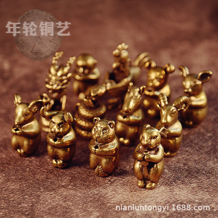 Brass twelve Zodiac Key Chain pendant can be inserted incense key chain pendant stall selling small copper wholesale