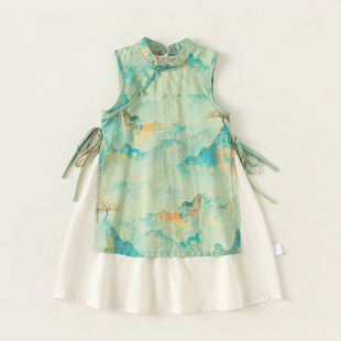 2025 Summer Children's Hanfu New Chinese Style Girls' Floral Cheongsam Dress National Style Girls' Han and Tang Skirt