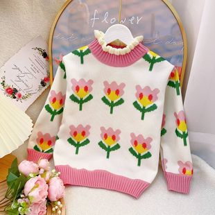 1-8 years old baby girl's fleece-lined pullover sweater baby girl's autumn and winter clothing girl's Cherry bottoming sweater