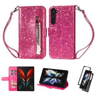 For Samsung Z Fold6 Mobile Phone Leather Case Galaxy fold4/4 Glitter Zipper Wallet Flip Cover Case