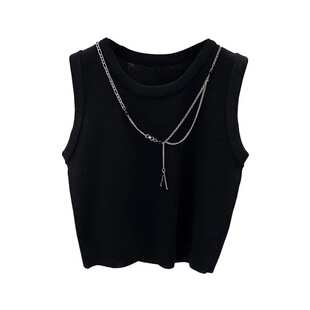 White Base Shirt Women's Summer Striped Short Sleeveless Ice Silk Knitted T-Shirt Inner and Outer Camisole Top