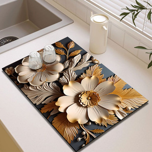 Maillard Style Kitchen Drain Mat Soft Diatom Mud Table Mat Tableware Drying Mat Countertop Non-Slip Absorbent Dirt Resistant Mat