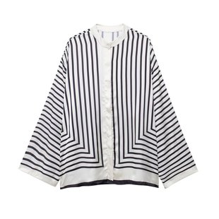 ZA European and American women's 7737-early autumn new women's European and American style round neck long sleeve loose striped shirt women's