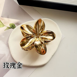 New European and American Electroplated Gold and Silver Frangipani Hair Clip Back of Head Hair Shark Clip Bauhinia Flower Hair Accessories for Women
