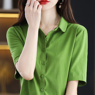 Cotton Short-sleeved Shirt Collar 2023 Summer New Stylish Loose Vest Women's Fashion Women's Elegant Korean Top