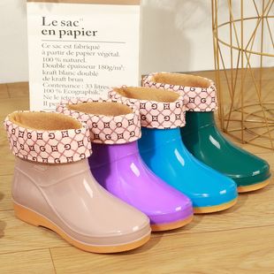 Rain Shoes Women's Short Tube Fashion Non-slip Rain Boots Adult Water Shoes Outer Wear Water Boots Kitchen Waterproof Shoes Warm Cotton Rubber Shoes