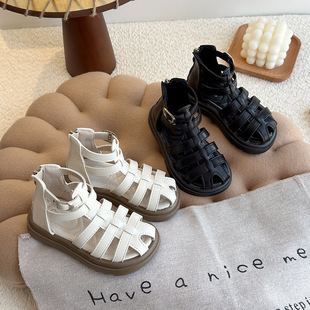 Children's Roman Retro Sandals 2025 Summer New Korean Style Girls Hollow Princess Shoes Toe Soft Sole Beach Shoes