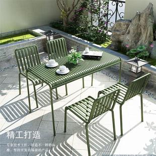 Simple outdoor table and chair combination outdoor courtyard iron waterproof strip table Internet celebrity coffee shop outdoor dining table and chair