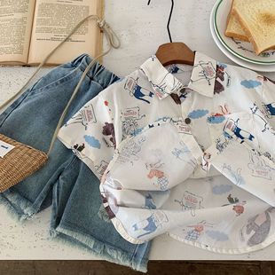 Children's Shirt Bangcheng 2025 Summer New Boys and Girls Spring Lapel Animal Baby Short Sleeve Shirt H0150
