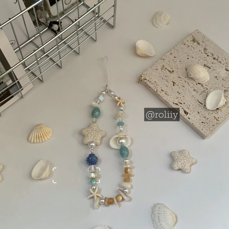 Original Summer Seaside Shell Mobile Phone Chain ccd Lanyard DIY Camera Hanging Little Red Book Same Chain Keychain