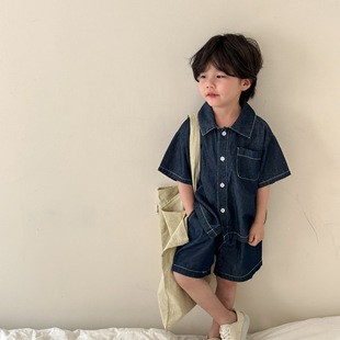 Children's Summer Denim Suit Boys' 2024 New Summer Casual Baby Western Style Girl Dress Brother and Sister Dress