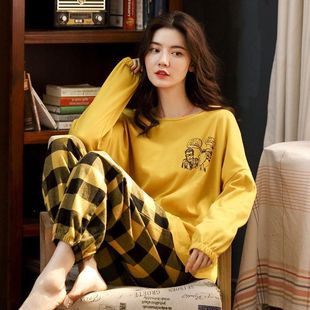 New Pajamas Women's Spring and Autumn Long-sleeved Autumn Internet-famous Outer Wearing Autumn and Winter Home Clothes Two-piece Set for suit Hair