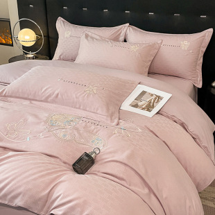 Light luxury high-end jacquard embroidery 80 px thick skin-friendly cotton sanding four-piece autumn and winter quilt cover bed sheet