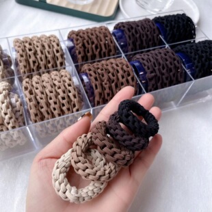 South Korea Dongdaemun new hand-woven milk tea earth color Donut Hair ring fashion thick rubber band hair rope hair accessories