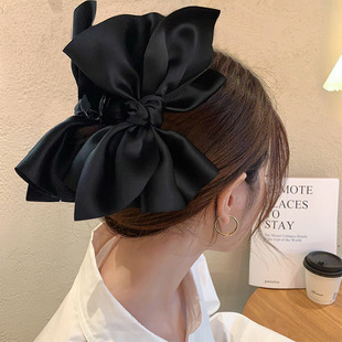Black Big Bow Grab Clip 2024 New High-end Hair Clip Women's Back of Head Shark Clip Fairy All-match Hair Accessories