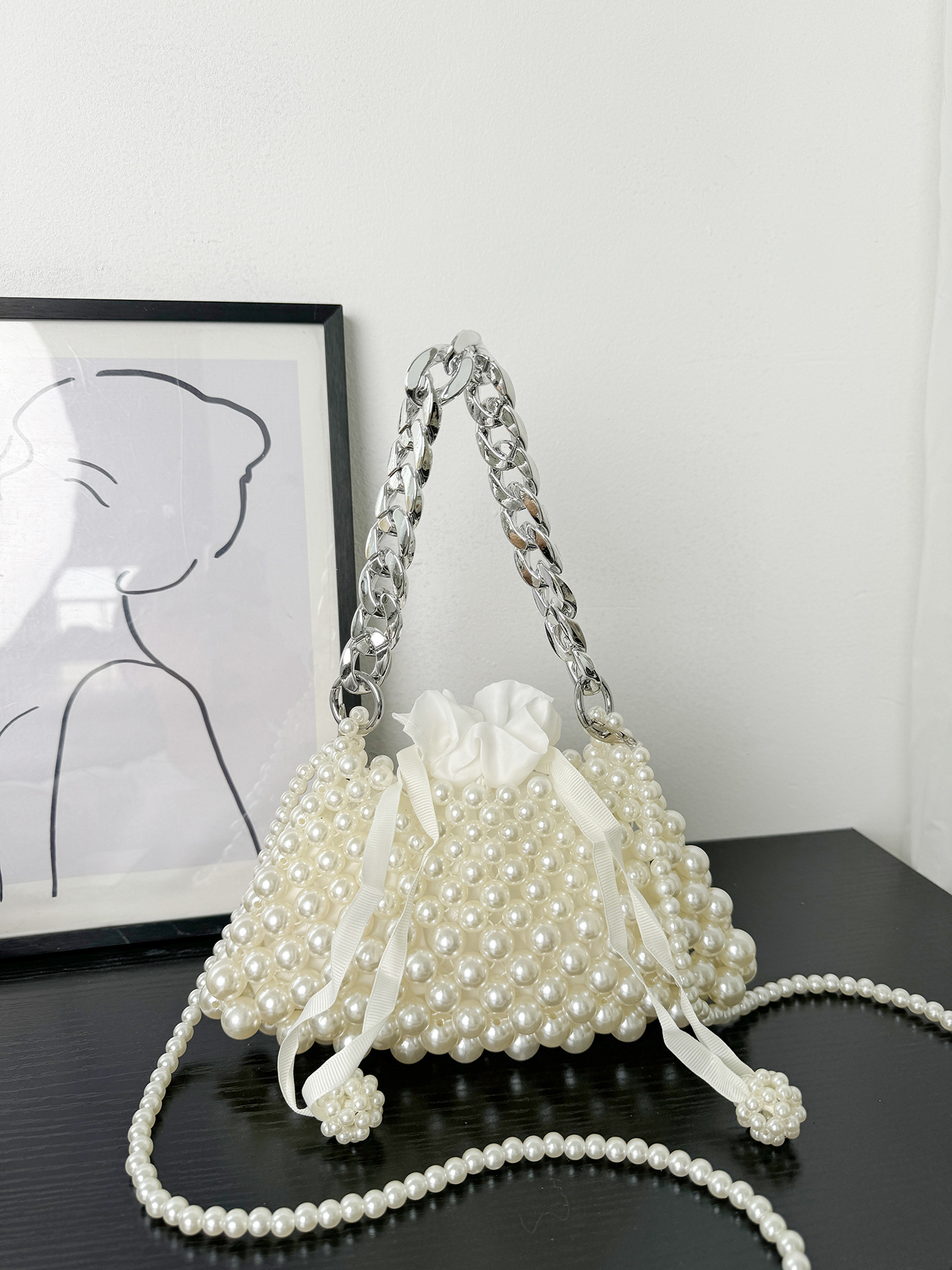 2026 Spring/Summer New Pearl Handbag, Hand-woven Beaded Tote Bag, Sweet Little Fairy Princess Handbag for Women