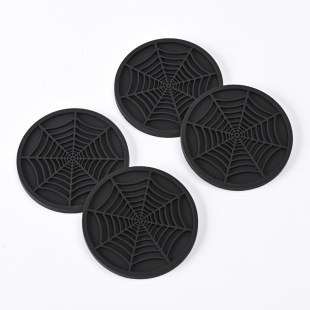 Cross-border Silicone Round Coaster Silicone Anti-slip Waterproof Car Coaster Spider Web Universal Coaster