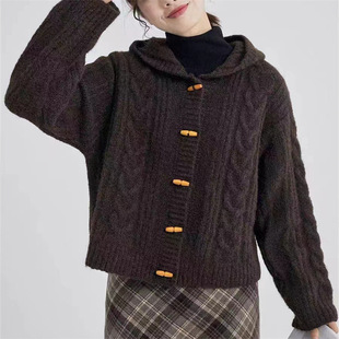 Twist Casual Top Hooded Jacket Sweater Women's 2024 Autumn and Winter New Knitwear Twist Long Sleeve Cardigan Loose
