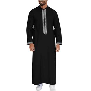 2025 cross-border foreign trade Amazon Arabic style simple long men's collar zipper Muslim robe men