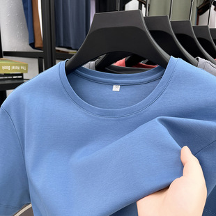 100 Cotton mercerized liquid ammonia ice silk short-sleeved T-shirt men's round neck top 2025 summer half-sleeved loose cool shirt