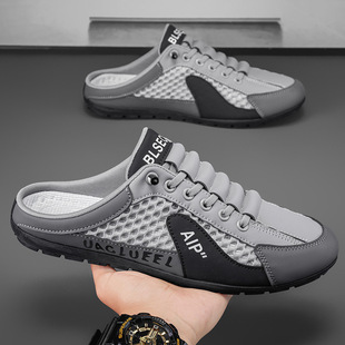 Lazy Shoes Men's Lace-up Men's Shoes Summer New Half Slippers Sneakers Men's Slip-on Men's Sports Casual Shoes