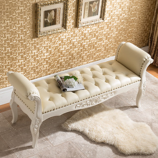 American-style Bed End Stool Solid Wood Shoe Changing Stool European-style Bed End Stool Leather Bed Front-wear Shoe Stool Bench Bed