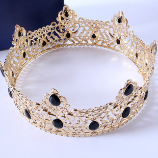 European and American men's golden crown simple multi-color full circle King headdress birthday bridal crown Amazon hot sale
