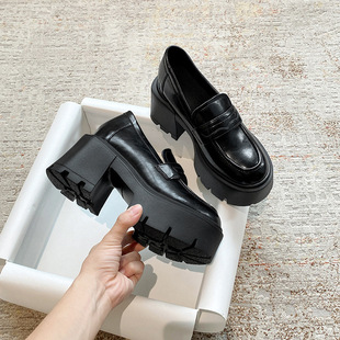 Inner Height 12CM Small Thick Bottom Loafers Women's 2024 New British Style Small Leather Shoes Thick Bottom Thick Heel Single-Layer Shoes
