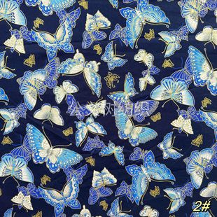 Pure cotton fabric national tide retro style blue and white butterfly flower reactive bronzing printed fabric in stock supply