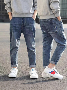 Boys' Jeans Spring and Autumn Fashionable Loosen Dad Pants Blue Elastic Children's Wear Children's Pants Outer Wear New Trousers